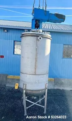 Used Fulton 1,500 Gallon Jacketed Tank – 304 SS, 150 PSI Jacket, 20 HP Falk Mixer, Flanged Outlet