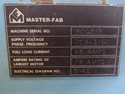 8' x 1/4" MASTER-FAB MODEL #SSB250-8 HYDRAULIC SHEAR: STOCK #18844