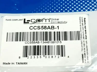 CCS58AB-1 | L-Com  RG58C Coaxial Cable SMA Male - BNC Male 1ft - New