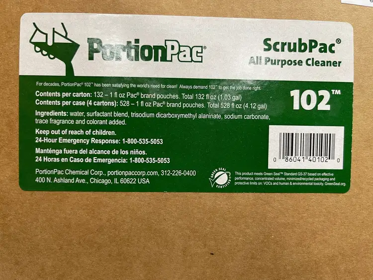 New | in-Stock PortionPac New Carton of PortionPac 102 All Purpose Cleaner 132 - 1oz Packs Multisurface Cleaners Illinois US | Falcon Restaurant Supply #1374991