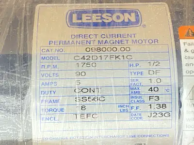 New | in-Stock LEESON DC Electric Motor 0.50HP 1750RPM 90V 098000.00 D.C. Motors Michigan US | Maverick Industrial Sales #1400756