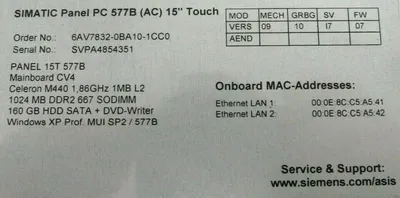 USED SIEMENS 6AV7832-0BA10-1CC0 OPERATOR PANEL PC 577B 15" 6AV78320BA101CC0