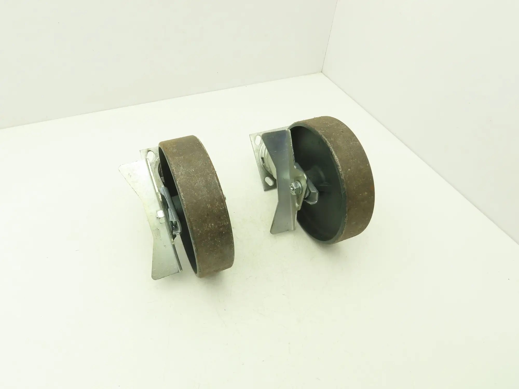 Colson 5-8-138 Caster Wheel Swivel 8" x 2" w/Lock Cast Iron 9-1/2" H Lot of 2