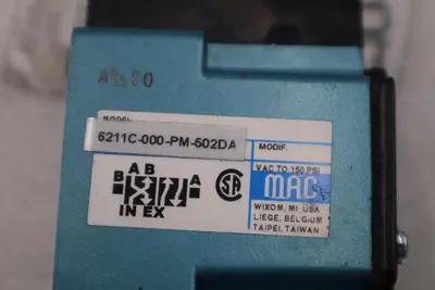 NEW MAC 6211C-000-PM-502DA W/ PME-502DA SOLENOID VALVE 6200 SERIES #H1398A