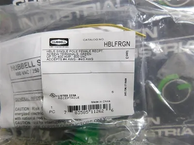 Hubbell HBLFRGN Single Pole Female Recpt. Screw Terminals Green 400A 600VAC New