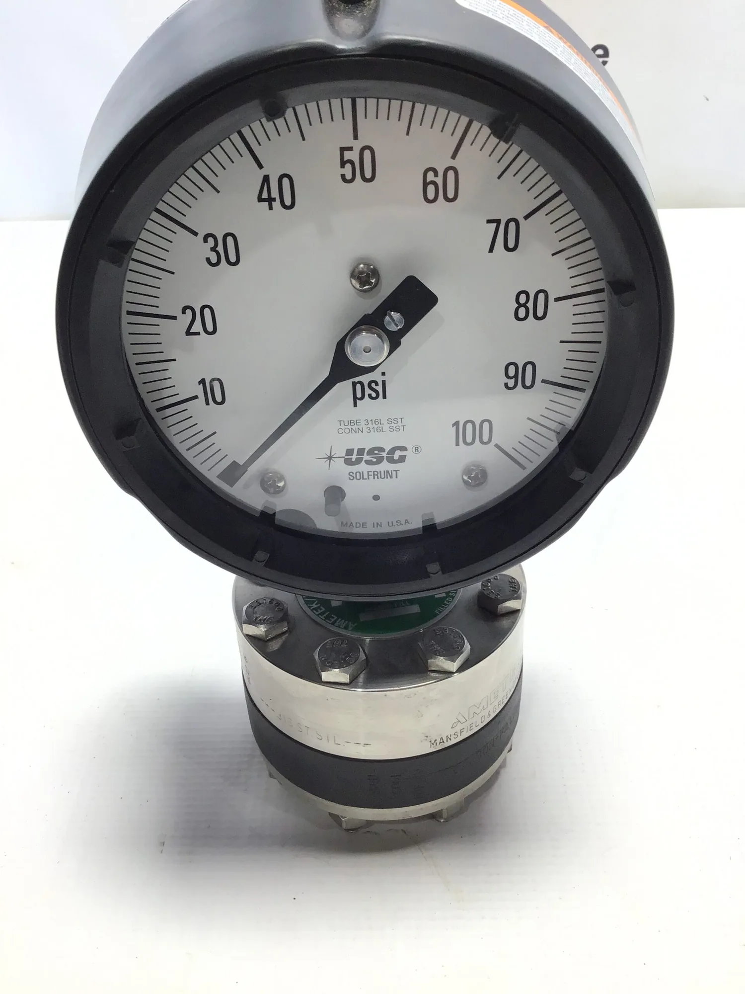 Ametek 150025X Oil Filled Pressure Gauge 4-1/2″ 1/2″ 100PSI 316 Stainless Steel