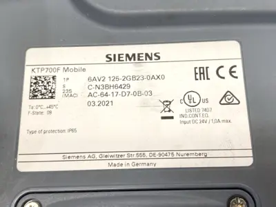 USED SIEMENS SIMATIC HMI KTP700F MOBILE, 7.0" TFT DISPLAY W/ CABLE