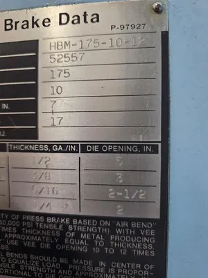 NIAGARA HBM-175-10-12 Fabricating Machinery, Press Brakes, Hydraulic | Holland Equipment Hunters, Inc. (7)