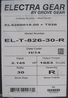 NEW GROVE GEAR EL8260019.00 GEAR REDUCER 30:1 EL-T-826-30-R