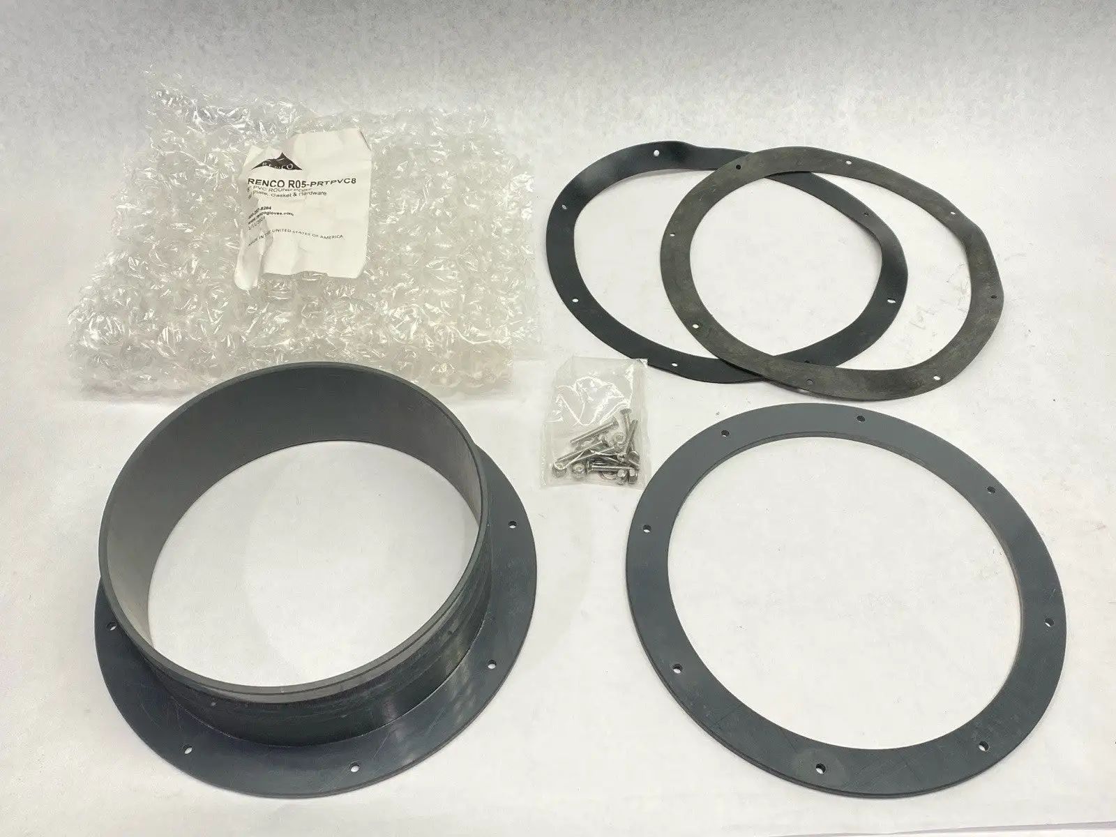 USED RENCO 8" PVC ROUND PORT W/ PLATE, GASKET & HARDWARE