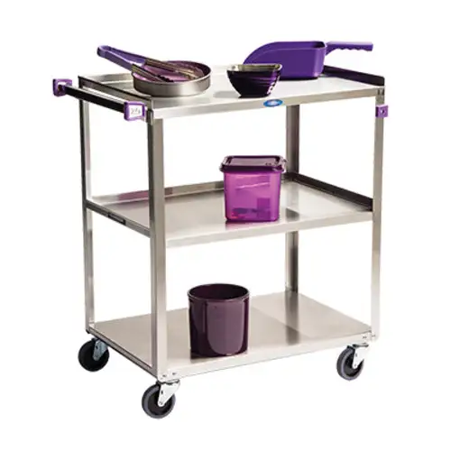 Lakeside 322A 3 Level Stainless Utility Cart w/ 300 lb Capacity, Raised Ledges