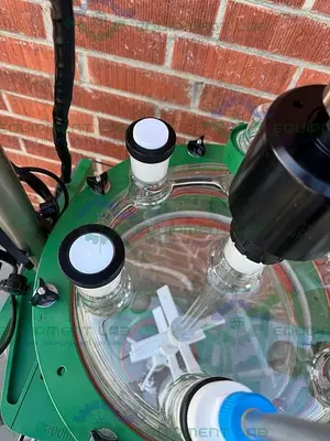 USED CHEMGLASS 150 LITER GLASS REACTOR W/ CHEMGLASS DIGITAL OVERHEAD STIRRER