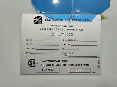 Used S&C CDT-593880 Switchgears British Columbia CA | Lenmark #240604