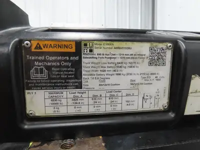 Hyster E100XN Forklift Carriage Fork Positioner 48" Width 10000lbs Class 4 READ