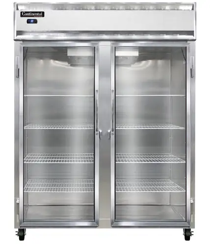 Continental 2RENSAGD 57" Two Section Reach In Refrigerator, (2) Left/right Hinge Glass Doors, Top Compressor, 115v