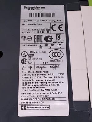 SCHNEIDER ELECTRIC LC1D40 CONTACTOR