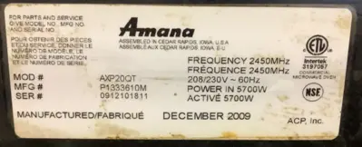152-0712 Amana Convection Microwave High Speed Ventless Oven