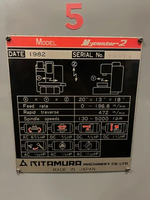 Kitamura MyCenter 2 CNC Vertical Machining Center 130-5000RPM 6-2/3HP