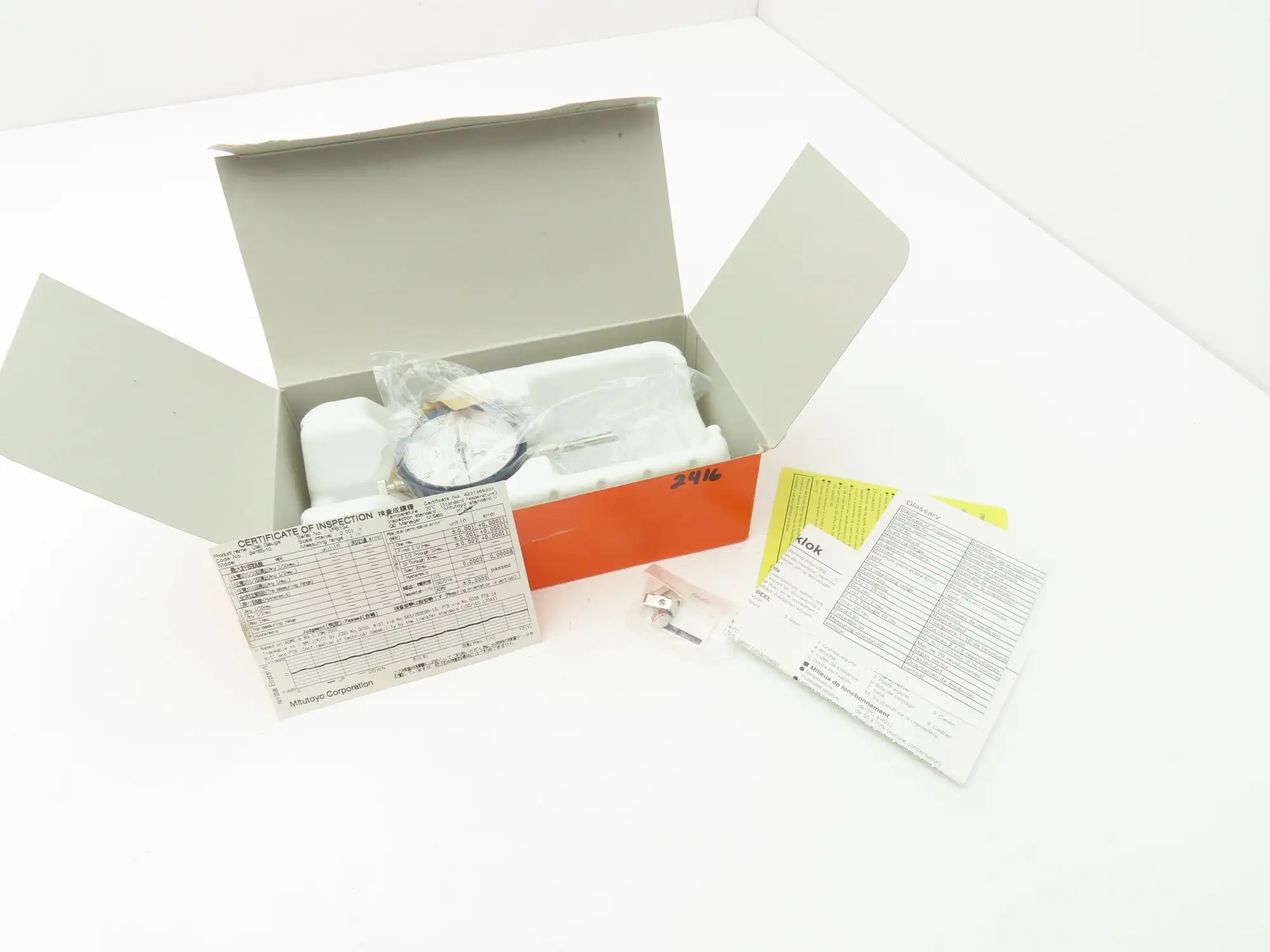 Mitutoyo 2416S-10 Dial Drop Indicator 0-100 Dial 0-1" Range .001" Grad