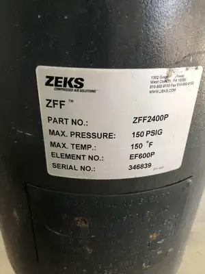 ZEKS ZFF ZFF2400P CI Compressed Air Filter 150PSIG 150°F ; 4″ Flanged