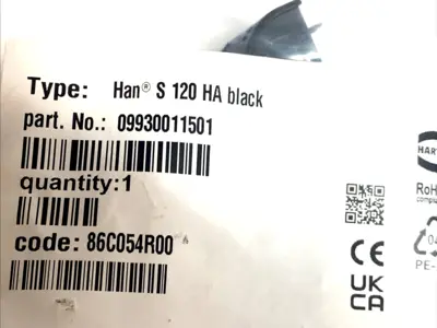NEW HARTING HAN S 120 HOOD ANGLED 1-POLE 120A 1500V