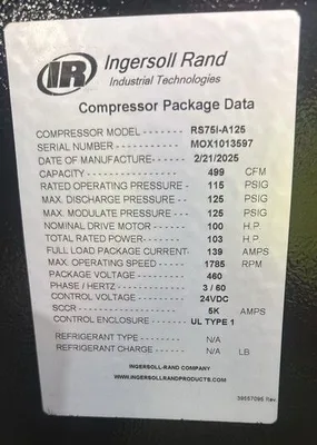 INGERSOLL RAND RS75I-A125 INGERSOL RAND RS75I-A125  2025  LOW HOURS 100 HP ROTARY SCREW AIR COMPRESSOR | Maurice Cohen (2)