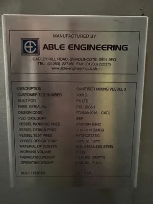 Used Able Engineering 5,000 LITRE Stainless Steel Tanks GB | Perry Equipment #1463775