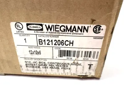 NEW HUBBELL WIEGMANN N12 JIC CONTINUOUS HINGE 12X12X6 CARBON STEEL - GRAY