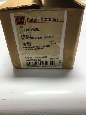 Eaton Cutler Hammer HFD3025L Industrial Circuit Breaker Series C 3 Pole 25 Amps