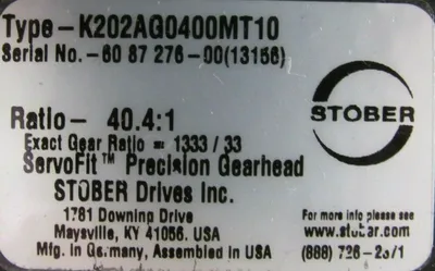 NEW STOBER K202AG0400MT10 GEARHEAD 40.4:1