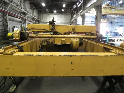 15 TON X 25' SPAN P&H DOUBLE GIRDER OVERHEAD BRIDGE CRANE. STOCK # 0315322