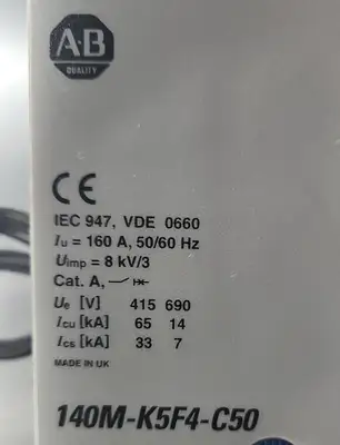 Allen-Bradley 140M-K5F4-C50 Ser A Circuit Breaker. Loc 4F
