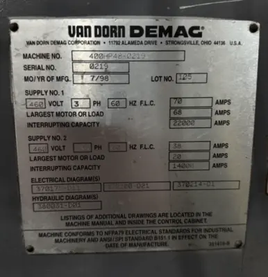 1998 VAN DORN 400HP48 Injection Molding Horizontal/Vertical | Machinery Network (6)