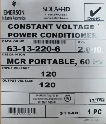 NEW SOLA 63-13-220-6 POWER CONDITIONER 120V 63132206
