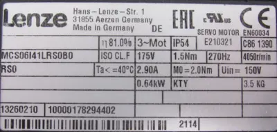 NEW LENZE MCS 06I41LRS0B0-RS0 SERVO MOTOR MCS06I41LRS0B0RS0