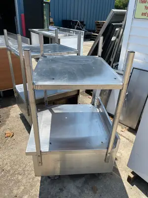 Used Pro Stainless Inc Used Stainless Commercial Equipment Double Oven Stand Stack with Caster Wheels - SS86 Oven Cabinets Illinois US | Falcon Restaurant Supply #1376128
