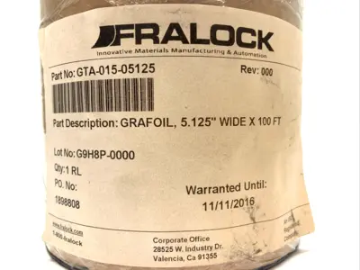 New | in-Stock FRALOCK GRAFOIL 5.125" WIDE X 100 FT Commercial Materials & Supplies Michigan US | Maverick Industrial Sales #1092446