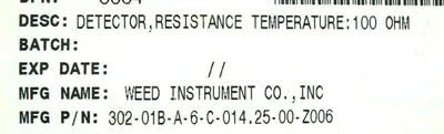 NEW WEED INSTRUMENT 302-01B-A-6-C-014.25-00-Z006 TEMPERATURE DETECTOR