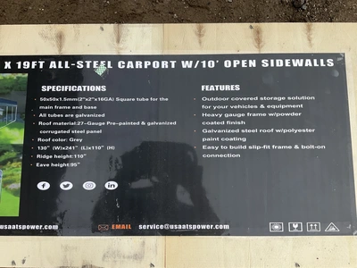 Used ATS POWER ATS-CP1119 ALL-STEEL CARPORT W/10’ OPEN SIDEWALLS Buildings & Structures Michigan US | Miedema Asset Management Group #1452161