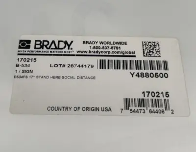 New | in-Stock Brady Brady 170215 Safety Products (Other) California US | Davliegogo LLC #1708244