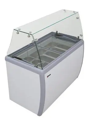 50″ Nine Pan Gelato Dipping Cabinet with Flat Sneeze Guard and Pans