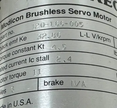 NEW AEG MODICON 120-166-005 BRUSHLESS SERVO MOTOR 120166005