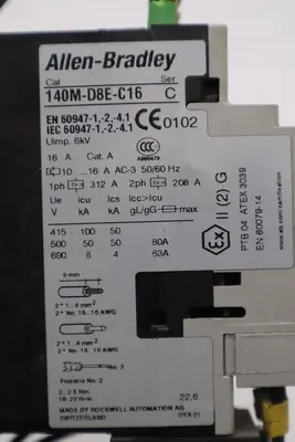 ALLEN BRADLEY 140M-D8E-C16 CIRCUIT BREAKER WITH 100-C23*10 CONTACTOR STOCK 4824A