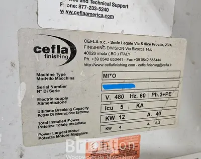 USED 2009 CEFLA MITO USED AUTOMATIC SPRAY FINISHING SYSTEM C/W SORBINI CLEANING BRUSH MACHINE