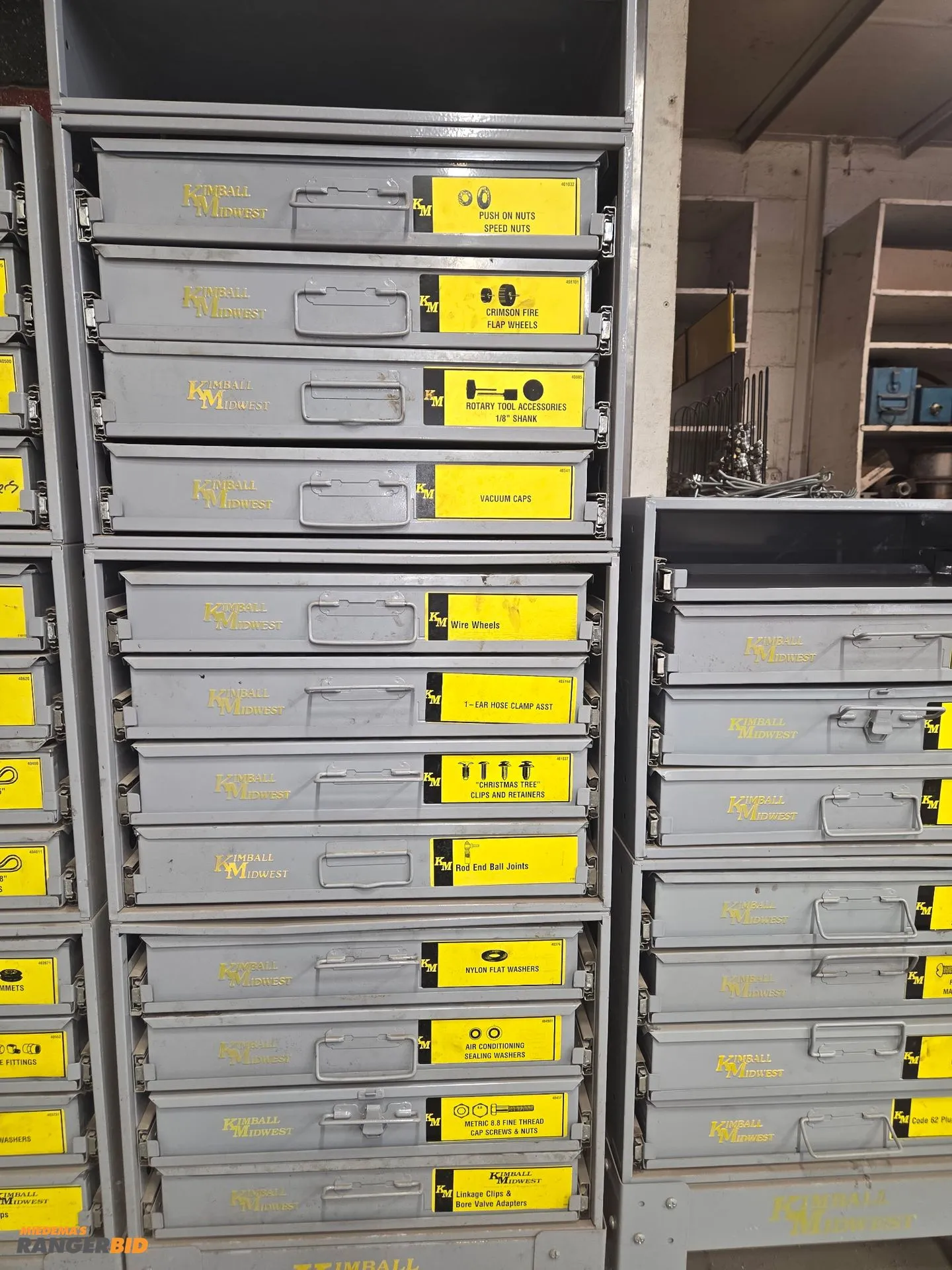 79 Kimbal sliding drawers - 7 total stacks ALL are 3/4 to fully stocked