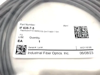NEW INDUSTRIAL FIBER OPTICS PATCHCORD F/O SERCOS GHTT4001 7.5M