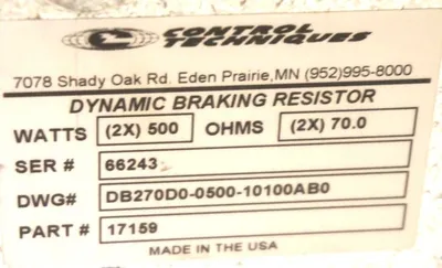 NEW CONTROL TECHNIQUES POST GLOVER 17159 DYNAMIC RESISTOR DB270D0-0500-10100AB0