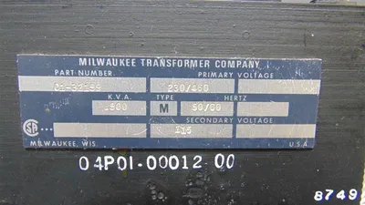 Milwaukee Transformer Company 01-32159 Control Transformer .500 kVA Used