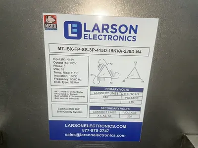 Used LARSON ELECTRIC MTISXFPSS3P415D15KVA230DN4 Distribution Transformers Ohio US | HGR 24 #1489714