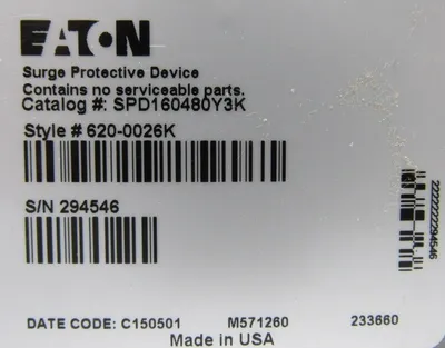 NEW EATON SPD160480Y3K PANELBOARD SURGE PROTECTOR 620-0026K